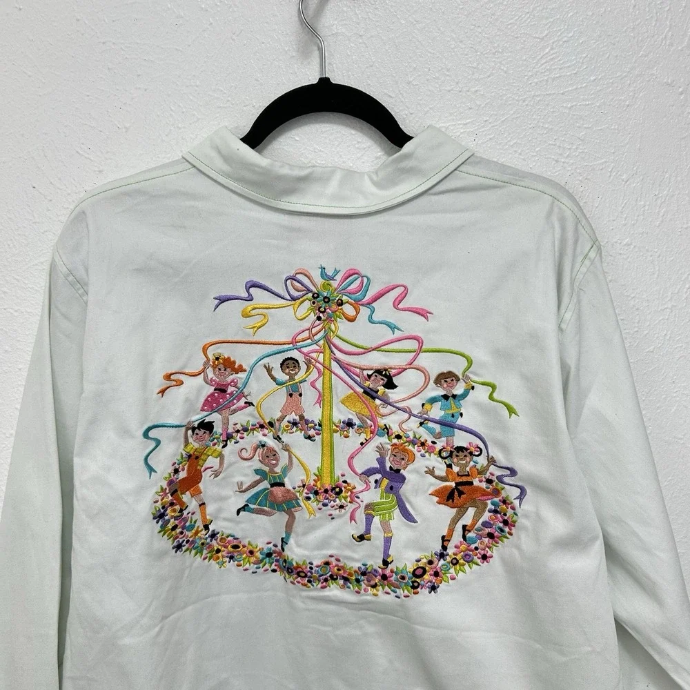 Bob Mackie Shimmery‎ Embroidered Kids Maypole Flowers White Shirt / Coat Wm's 1X
